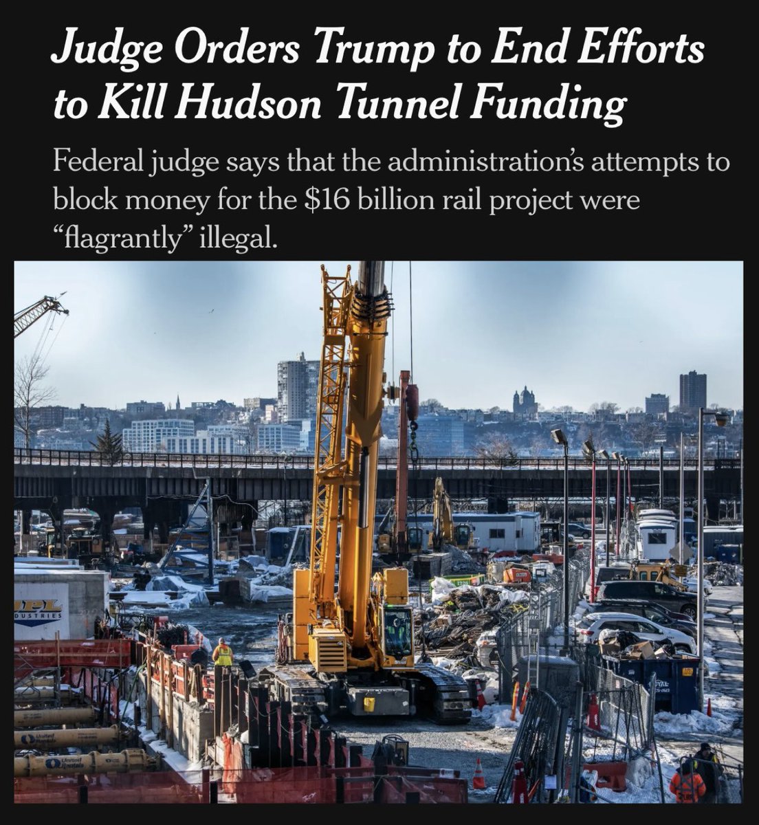 NotHoodlum's tweet photo. NEW: A federal judge ordered Trump to permanently abandon his efforts to suspend funding for a $16 billion rail tunnel under the Hudson River, describing those attempts as “flagrantly” illegal.
https://t.co/gfDdn9OGae https://t.co/XTYlirtq5h
