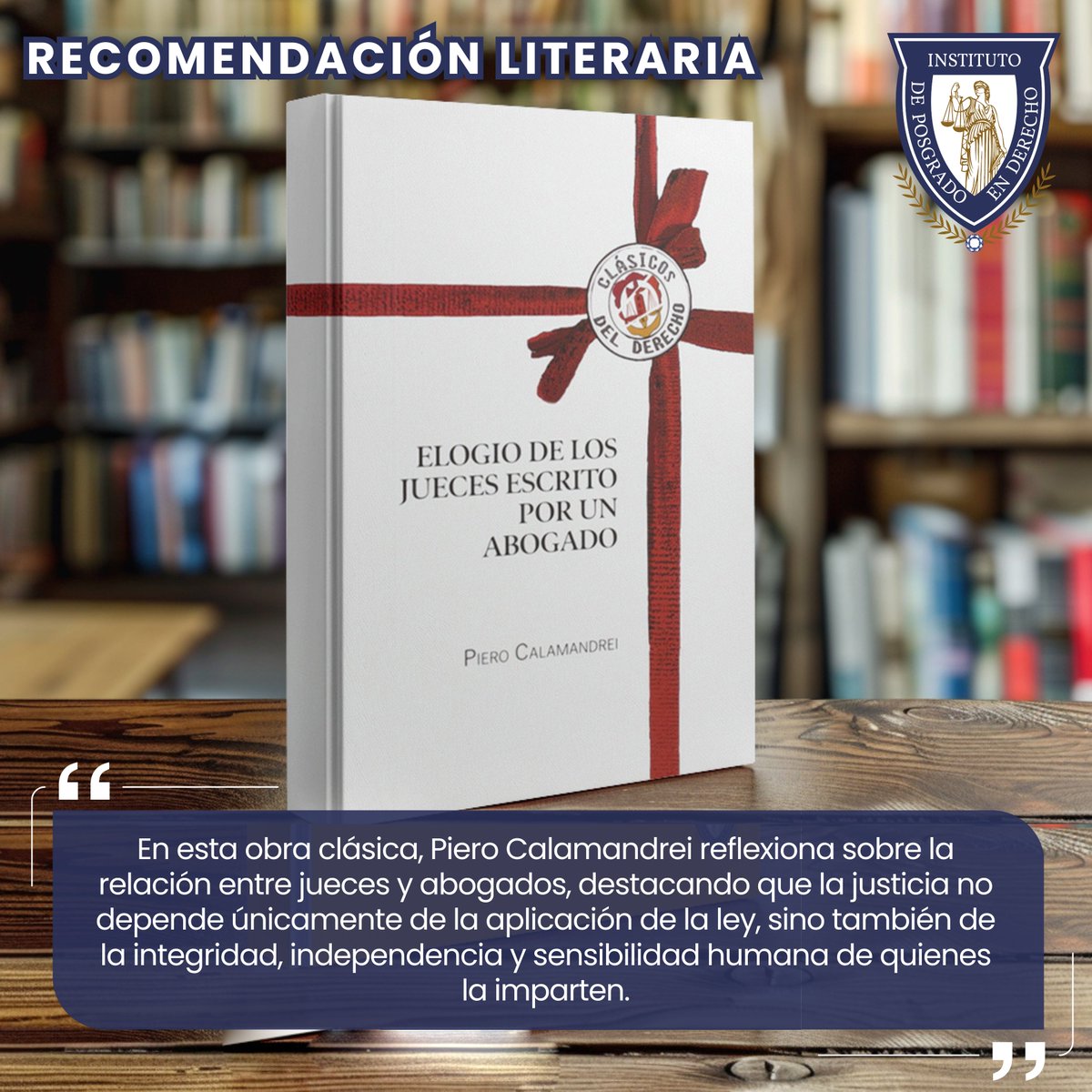 IPD_Mexico's tweet photo. Una lectura imprescindible para comprender que detrás de cada sentencia existen responsabilidades, dudas y decisiones que impactan la vida de las personas.

#BibliotecaJurídica #PieroCalamandrei #Derecho #Jueces #Abogados #LecturaJurídica #FormaciónJurídica https://t.co/dki1bM7ej6