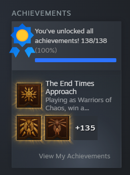 LSotek's tweet photo. I FINALLY 100% THE ENTIRE TOTAL WAR WARHAMMER TRILOGY! I'M FREEEEEEEEEEEEEEEE!!!

@totalwar I am now officially able to say my body is ready for the End Times. https://t.co/tbP3tLvJjm