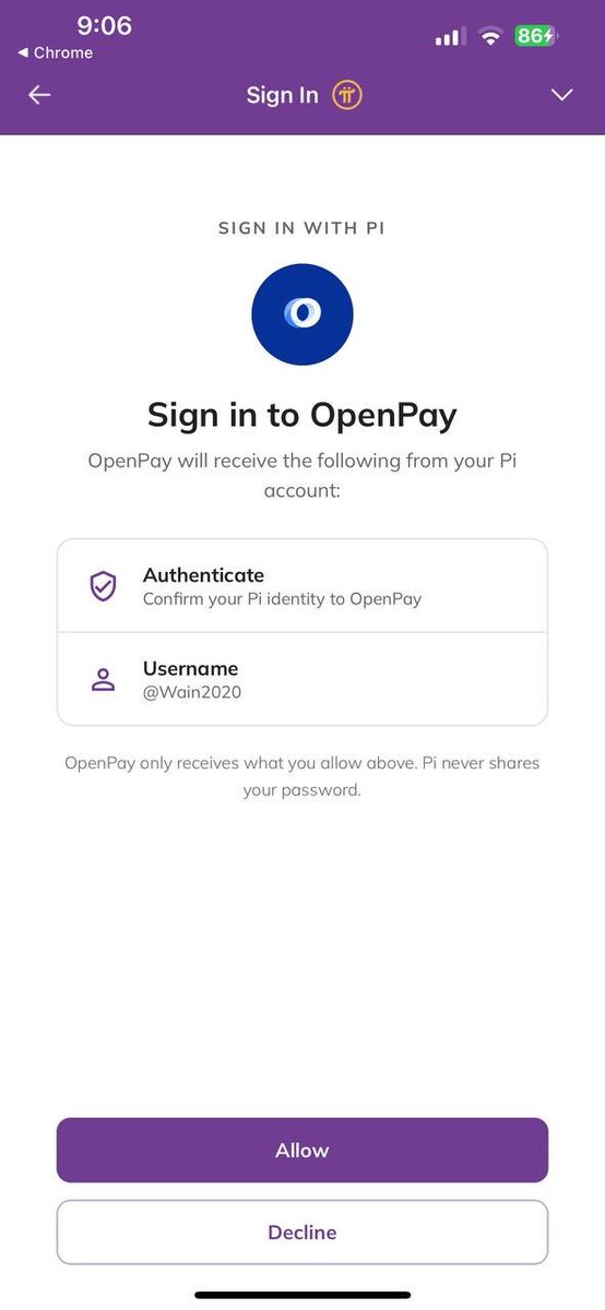 wainfoundation's tweet photo. 🚀 OpenPay Becomes the First Successful Implementation of Pi Network’s New Pi Sign-In Feature

Big news for the Pi ecosystem! 🎉 @PiCoreTeam @OpenPayTeam 

OpenPay has successfully implemented and demonstrated Pi Network’s new Pi Sign-In (OAuth) feature, becoming one of the first platforms to showcase the complete authentication flow from an external website to Pi’s official authorization system.

This milestone proves that developers can now integrate secure Pi authentication into their applications while providing users with a seamless login experience.
🔐 What is Pi Sign-In?

Pi Sign-In is Pi Network’s new OAuth-based authentication system, similar to “Sign in with Google” or “Sign in with Apple.” It allows users to securely log into applications using their Pi accounts without sharing passwords with third-party apps.

With Pi Sign-In, users can:

✅ Authenticate using their Pi account
✅ Securely share their Pi username with applications
✅ Sign in faster across the Pi ecosystem
✅ Experience a more seamless Web3 onboarding process

🌟 OpenPay Leads the Way

OpenPay’s implementation demonstrates the entire Pi Sign-In journey:

User selects Continue with Pi (OAuth).
The app redirects to Pi’s official authentication page.
User approves the sign-in request in Pi Browser.
The user is securely redirected back to OpenPay and successfully signed in.

This successful integration showcases the potential of Pi Sign-In for future applications across the Pi ecosystem.

🚀 Why This Matters

The new Pi Sign-In feature opens opportunities for developers to build:

Payment platforms
Web3 applications
Marketplaces
Games
Merchant solutions
Social platforms

all powered by a secure and unified Pi identity system.

OpenPay’s successful deployment serves as a real-world example for developers who want to integrate Pi Sign-In into their own projects and help expand the Pi ecosystem.  

🔗 Try It Now

Experience the new Pi Sign-In feature yourself:

🚀  OpenPay – Try Now⁠ https://t.co/YHo13hmSIv

The future of authentication on Pi Network is here, and OpenPay is proud to be among the pioneers leading the way.
#PiNetwork #PiSignIn #OpenPay #OAuth #Web3 #OpenNetwork #Blockchain #Pioneers #PiBrowser #OpenPayLaunch 🚀💜