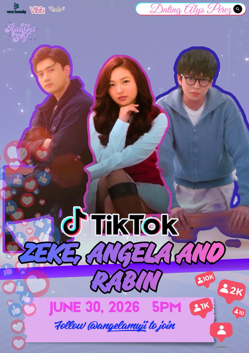 RabGel_SV's tweet photo. DAP fans, are you ready? 

The wait is almost over! Catch the main cast of DAP — Zeke, Angela, and Rabin — LIVE on TikTok later at 5:00 PM! 💜

Get ready for exciting moments, good vibes, and a live session you don’t want to miss. Let’s show our support and make some noise! 🌟 https://t.co/HhgsRVzN2t