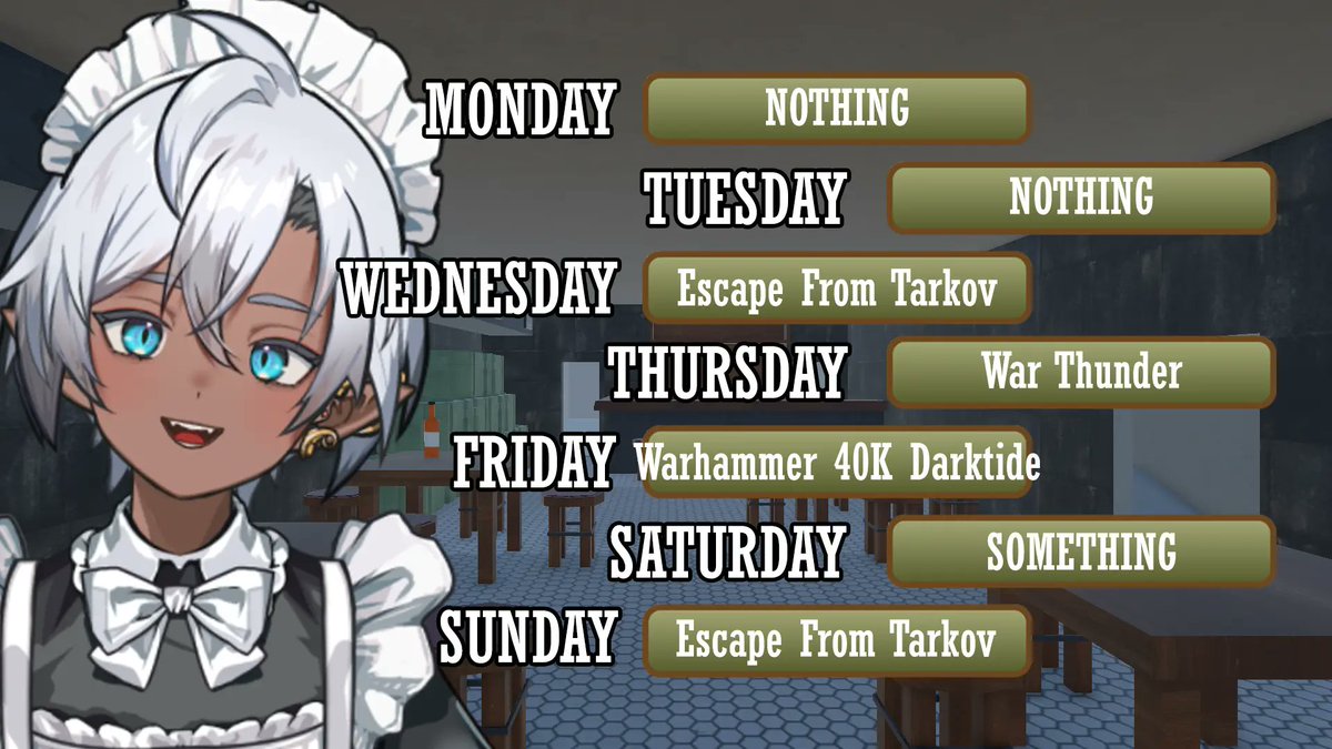 VestigeSoulVT's tweet photo. New Steaming Schedule for 6/29 week. This week I will be playing Escape From Tarkov, Warhammer 40k Darktide, War Thunder, and something else. https://t.co/lyCkytBiKe