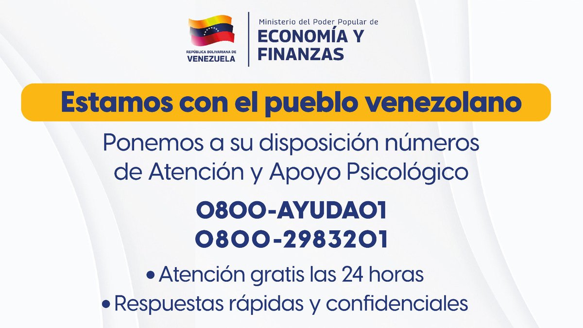 bcodeltesoro's tweet photo. ¡Estamos con el pueblo venezolano! 🫂

El servicio de Atención y Apoyo Psicológico está a tu disposición de manera gratuita👇🏽

#SolidaridadConVenezuela https://t.co/b0UabWzmMo
