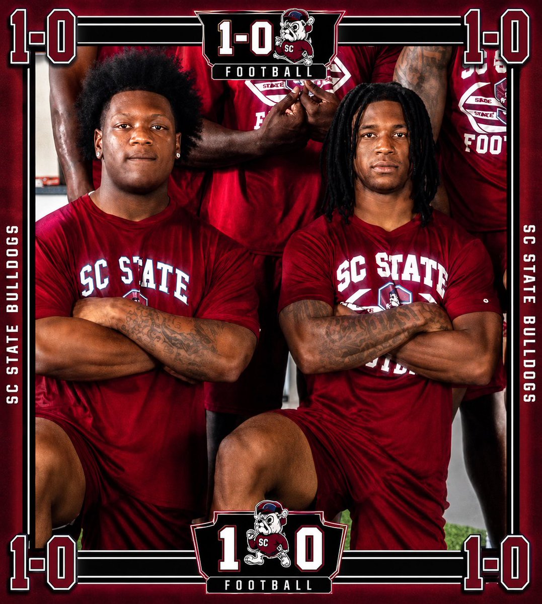 southpointeFBSC's tweet photo. From @FootballSPHS to @SCState_Fb these young men are the standard! @rjjbrown5 and @masonhicks_1 it’s time to go to work! I look forward to Saturday’s in Bulldog Country! #GODOGS @coachberry77 https://t.co/VN8T8VmRha