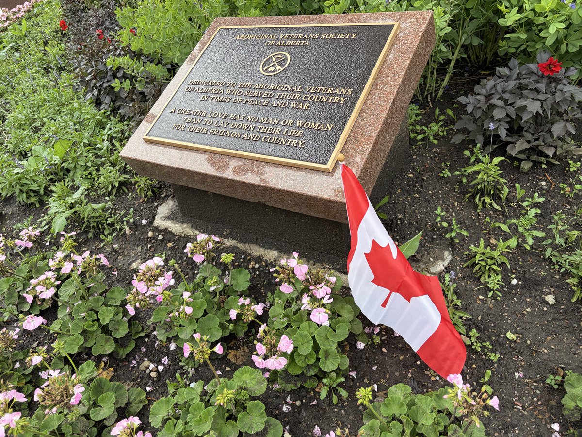DougBrinkman's tweet photo. I moved this Canadian flag that was found in another garden with no monuments. So far it’s lasted here several days next to the aboriginal monument. I hope it makes it through Canada Day. https://t.co/ftc14LVj6q