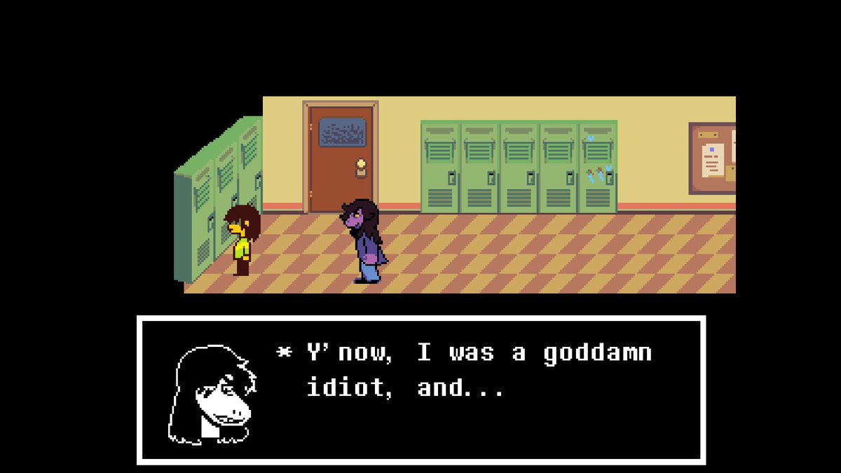 raphtism's tweet photo. #deltaruneSpoilers Susie was finally gonna apologize for bullying kris but they had to get all gay about it😭😭 https://t.co/rfE2JEC4Qi