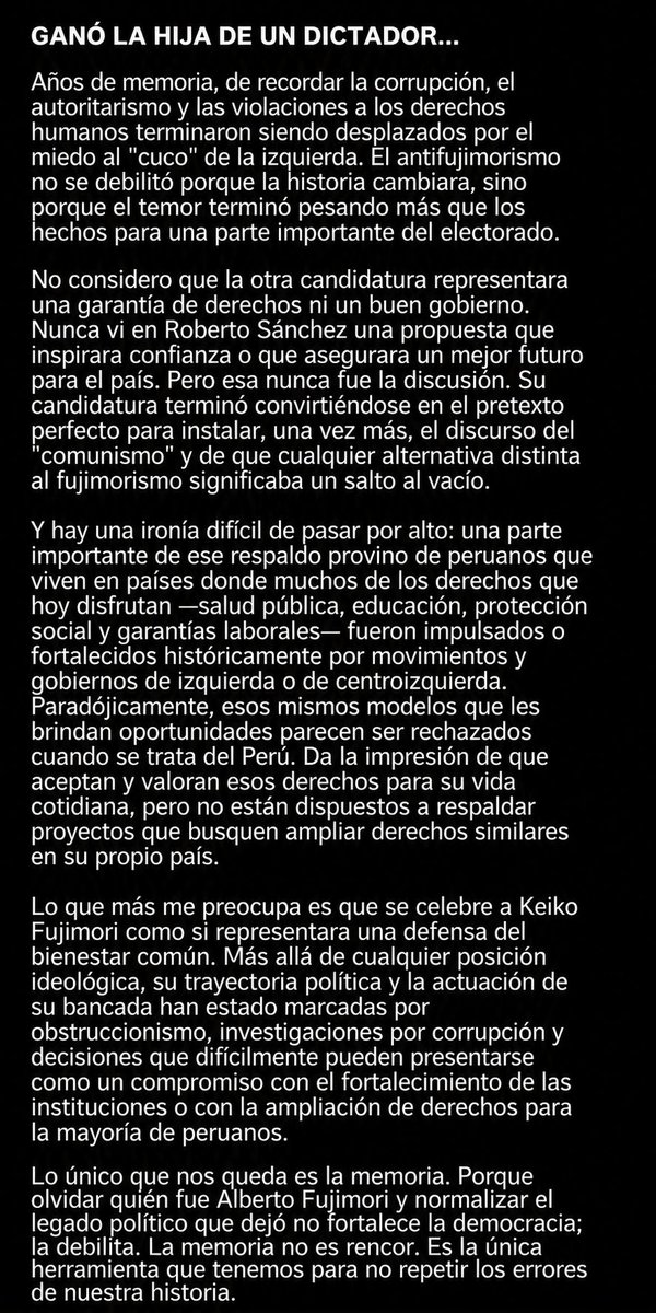 JoselynValver11's tweet photo. GANÓ KEIKO FUJIMORI, LA HIJA DE UN DICTADOR https://t.co/Tz6ftgM5iC