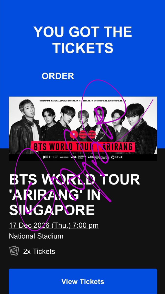 shafearless's tweet photo. Selamat pagieeh, mari kembali menyambut warga wargi X dengan WTS sayahh

wts 2 tix BTS in SG CAT 2 - Day 1 - Weverse Presale - Section 116

- normal price
- side by side seat

DM if interested

wts want to sale arirang in sg bts in singapore army international army https://t.co/hTvQEi6zKJ