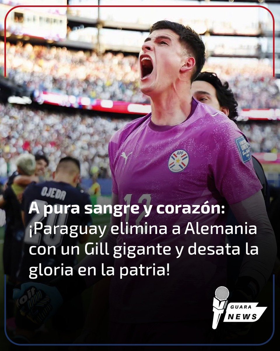 guaranewsPY's tweet photo. Lágrimas, piel de gallina y un grito sagrado que retumbó desde el Chaco hasta el último rincón del país. La Albirroja firmó la página más gloriosa de los últimos tiempos en Norteamérica 2026, eliminando a la poderosa selección de Alemania en una noche de infarto para meterse de lleno en los octavos de final. El equipo de Gustavo Alfaro, puro corazón y guapeza guaraní, golpeó primero con un cabezazo letal de Julio Enciso tras una obra de arte colectiva orquestada por Almirón. Aunque el empate europeo y el sufrimiento extremo pusieron a prueba la fe, este grupo de guerreros demostró que cuando el paraguayo cree, el mundo entero se pone de pie.

La clasificación se tiñó de épica pura bajo los palos y desde los doce pasos, con el arquero Orlando Gill consagrándose como el gran protagonista y salvador de la noche. El guardameta albirrojo se convirtió en una muralla infranqueable al desviar disparos claves durante los 120 minutos de juego y, posteriormente, vestirse de héroe tapando dos penales en la tanda definitiva. El seleccionado nacional resistió los embates germanos con un bloque defensivo colosal, respaldado por la revelación José Canale y el sacrificio inagotable de Gabriel Ávalos, haciendo frente a la adversidad incluyendo la intervención milagrosa del VAR. Con el alma en vilo, fue el propio Canale quien selló el tanto definitivo para desatar la locura albirroja. Ahora, con el pecho inflado de orgullo y soñando despiertos, Paraguay se prepara para enfrentar a Francia o Suecia el próximo sábado 4 de julio; porque esta camiseta sagrada no tiene techo y el temple de este plantel no conoce imposibles.