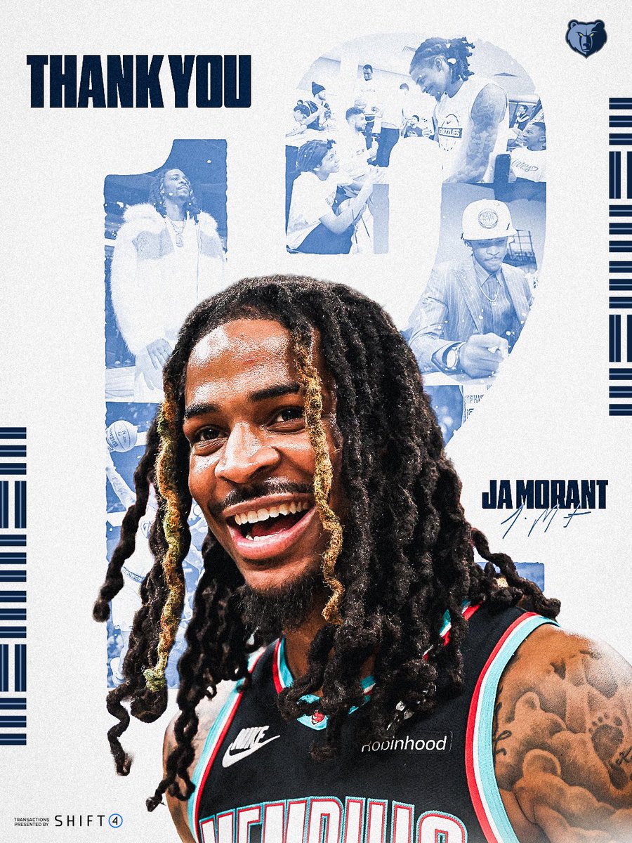 memgrizz's tweet photo. 🐻 2x All-Star
🐻 All-NBA Second Team
🐻 Rookie of the Year
🐻 All-Rookie First Team
🐻 Most Improved Player
🐻 Franchise record for points in a single game (52)

12, thank you for every highlight, every memory, every unforgettable moment and for all you've given this team, this community and this city. From the 〽️ with love 💙

Thank you @JaMorant for 7 great years.