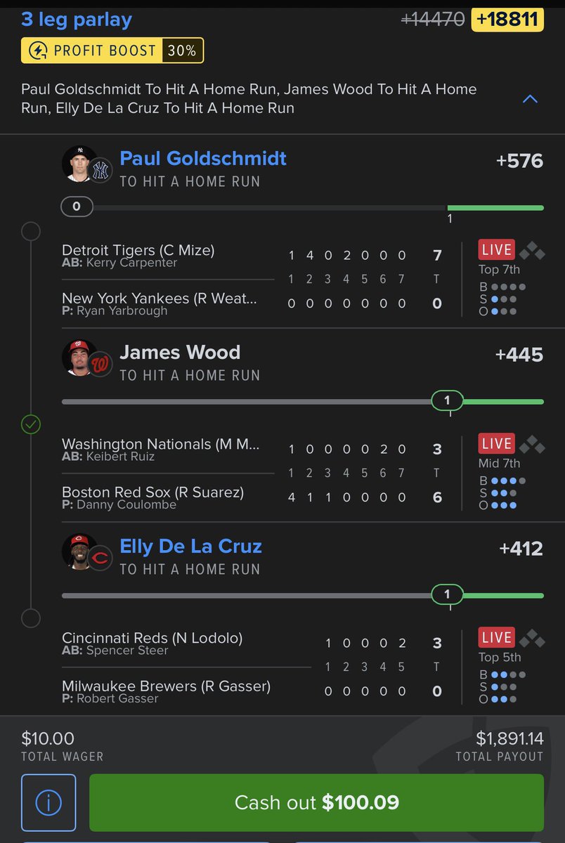 Davidgfqt's tweet photo. $10 ➝ $1,891 payout 🤯
2/3 legs cashed ✅✅
One swing from Paul Goldschmidt decides everything…
CASH OUT OR LET IT RIDE? 👇
#LetItRide #SportsBetting #MLBParlay #BettingTwitter #Fanduel https://t.co/DYAtXpCRDS
