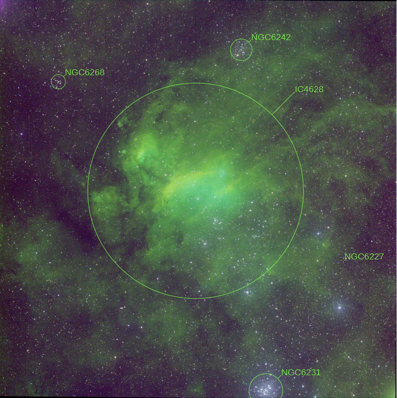 えびぞう リコリモ」でIC4628エビ星雲。TOA-130、SHO総露光63分。「超余談