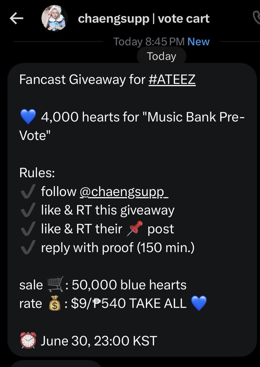 AteezVanguard's tweet photo. 8️⃣ Fancast RT deal for #ATEEZ

💙 4,000 hearts for "Music Bank Pre-Vote" 

Rules:
✔️ follow @chaengsupp_ 
✔️ like &amp; RT this post
✔️ like &amp; RT their 📌 post
✔️ reply with proof (150 min.)

⏰ June 30, 23:00 KST https://t.co/dMMd2jCh8S