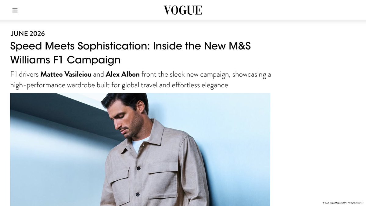 RPVogueMag's tweet photo. © #VogueMagRP › 𝗢𝗳𝗳𝗶𝗰𝗶𝗮𝗹 𝗪𝗲𝗯𝘀𝗶𝘁𝗲. 
M&amp;S is the Official Travel Kit Partner of 𝗪𝗶𝗹𝗹𝗶𝗮𝗺𝘀 𝗥𝗮𝗰𝗶𝗻𝗴. Discover sharp style and innovation built for 𝖬𝖺𝗍𝗍𝖾𝗈 V𝖺𝗌𝗂𝗅𝖾i𝗈𝗎 (@mutedleaf) and Al𝖾𝗑 A𝗅𝖻𝗈𝗇 with the new Autograph Performance collection. https://t.co/Q82fO4ld5z
