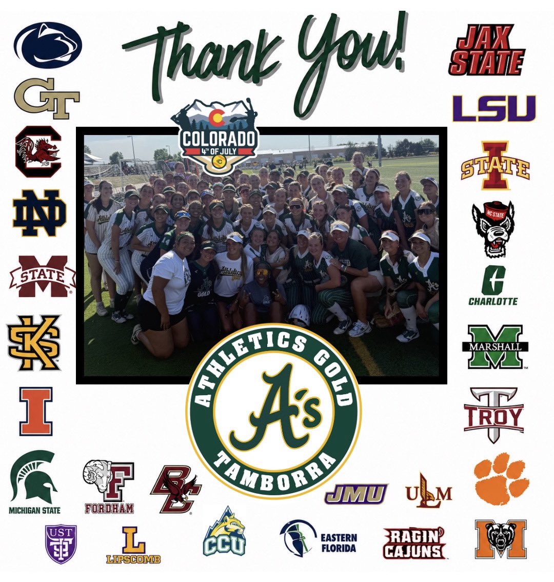 AGTamborra's tweet photo. Thank you to ALL the coaches who came to watch our girls at today’s AGT Org Workout in Colorado! Turnout was a hit and the girls appreciate all of you stopping by! 💚💚💚 https://t.co/nd30TEdt8b