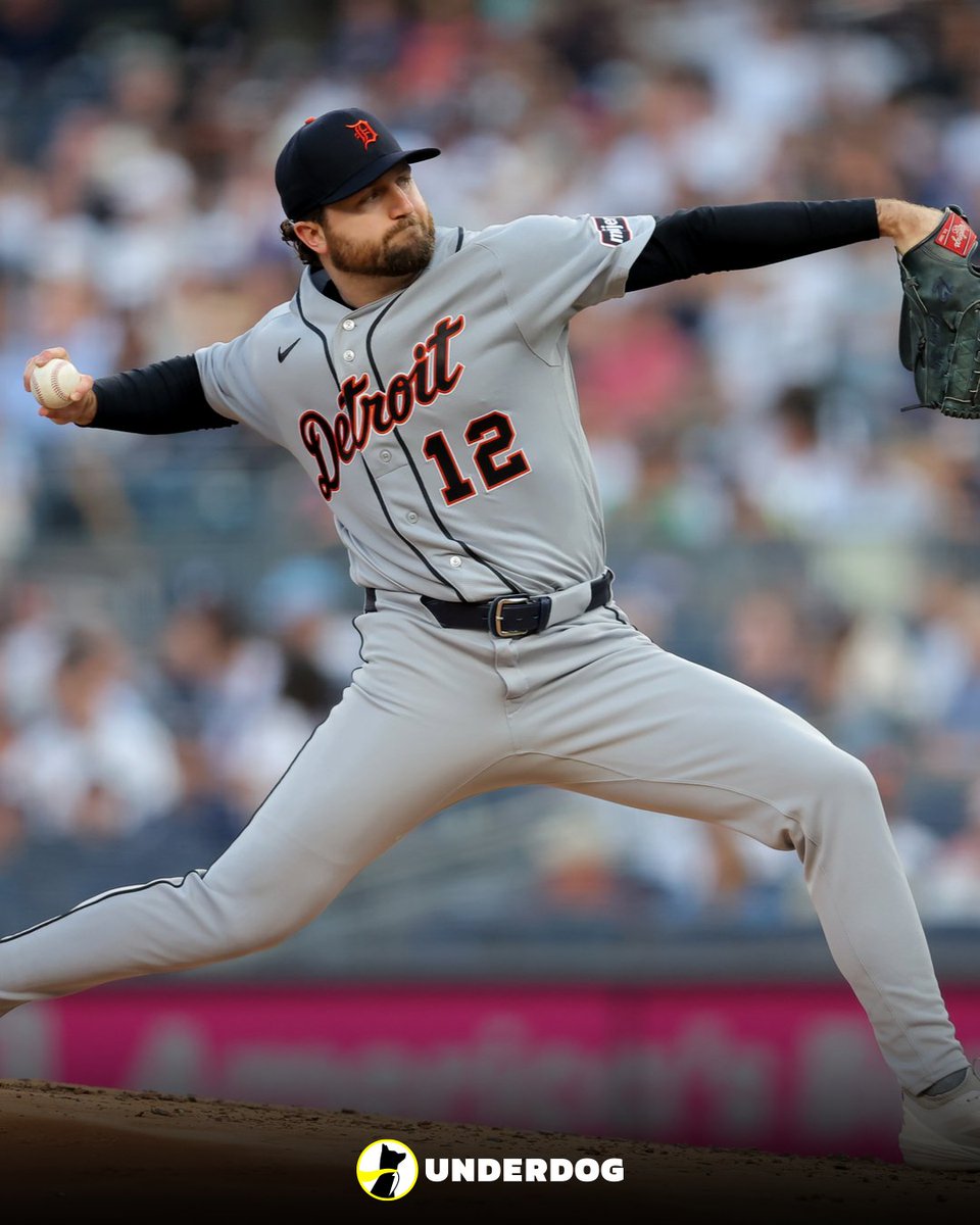 UnderdogMLB's tweet photo. Casey Mize vs. Yankees:

7 IP
0 ER
10 K (ties career-high)
1 H
0 BB
37% Whiff rate

Yankees have scored 3 total runs against SPs in their last 5 games. https://t.co/z2BI8kWWJ9