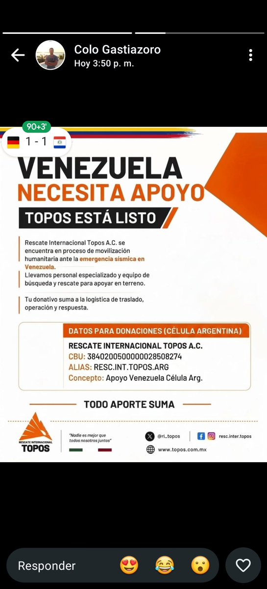 Rober_Gan's tweet photo. @CMonteroOficial Toma Carlos, vos qué sos tan patriota. Tan solidario con Venezuela, vos qué te quejas de que nadie los ayuda desde EEUU. Podes donar tus dólares. Dale, ahí tenés la oportunidad. Directo a los rescatistas, ningún intermediario... https://t.co/0bjTELWNN6