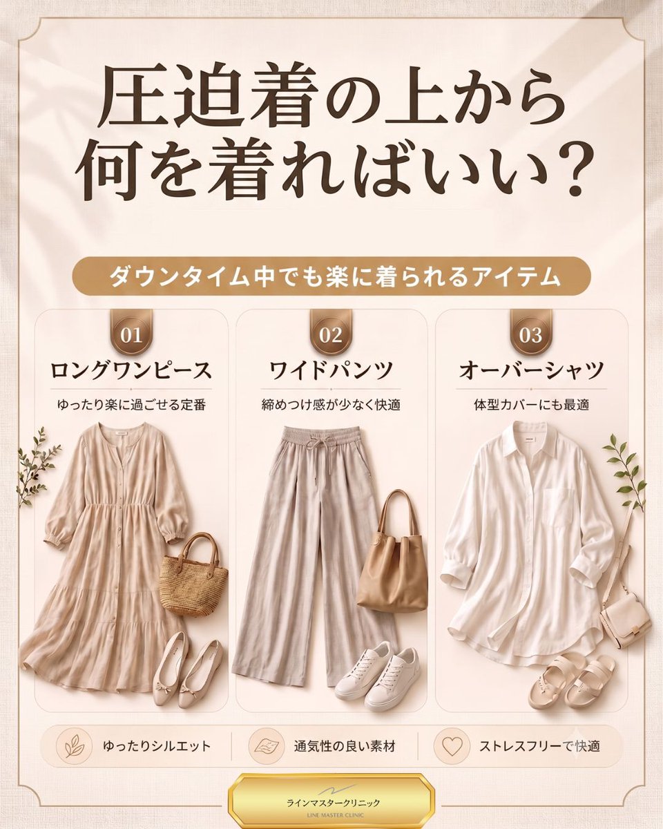 line_masterjp's tweet photo. 「術後、#圧迫着　の上には何を着たらいい？🤔」 
と迷ったら、締め付けの少ないゆったり服が正解💡

事前準備が足りなくても、江南エリアの優秀なSPAブランドならワンピやオーバーサイズシャツ等、#ダウンタイム　に大活躍の服が現地でサクッと揃います🛒

#ラインマスタークリニック #韓国脂肪吸引 https://t.co/1vvGlnd1da
