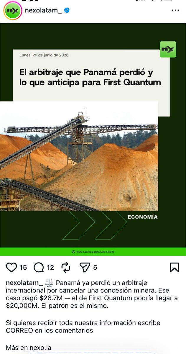 LoroVerdeDePTY's tweet photo. Panamá tiene todas las de perder si sigue manejando el tema minero con emociones y no con datos.

Ya perdimos un arbitraje por cancelar una concesión minera. Ahora se tiene un riesgo que puede ser muchísimo mayor.

Hasta ambientalistas reconocidos ya lo dicen: hay que tomar una decisión técnica y reducir el riesgo.

No se trata de complacer gritos. Se trata de proteger al país.