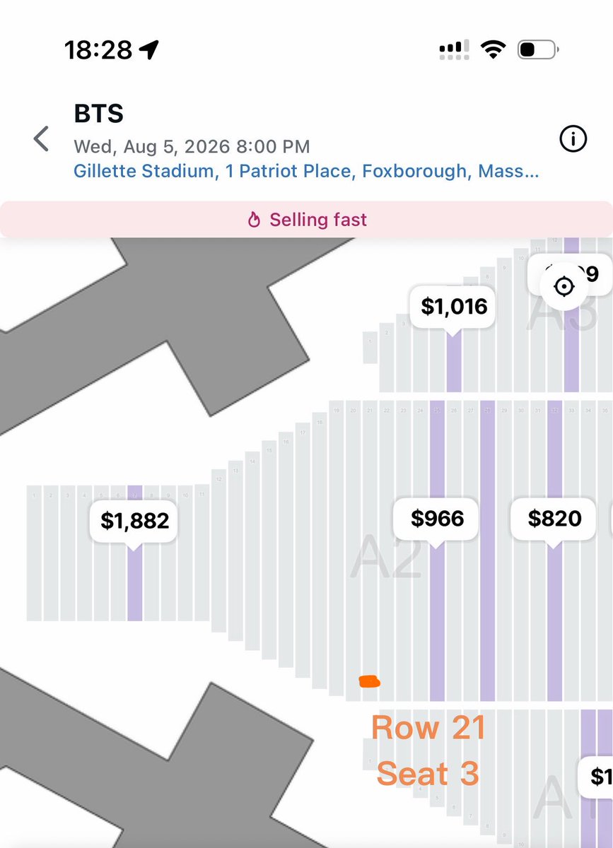 SALMON__95's tweet photo. #WTS 1 BTS Foxborough 8/5 floor ticket🔥

Sec A2 Row 21 Seat 3
Close to small stage.

$950 negotiable

I’ll be at the concert myself.

Can FaceTime or meet up in person (in NYC). Can do PayPal G&amp;S.

#bts #BTS_WORLDTOUR_ARIRANG https://t.co/AN4lGFJCL3