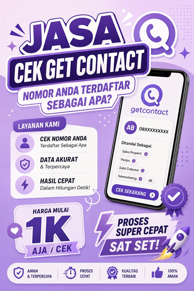 taroolatteya's tweet photo. 👀 Jasa Cek Get Contact GTC 1k/nomor
👑 Premium Get Contact sebulan 10k

fsp wa 24/7 https://t.co/xrT8TAEVpl

#zonauangㅤ https://t.co/Rapdx5ySjT