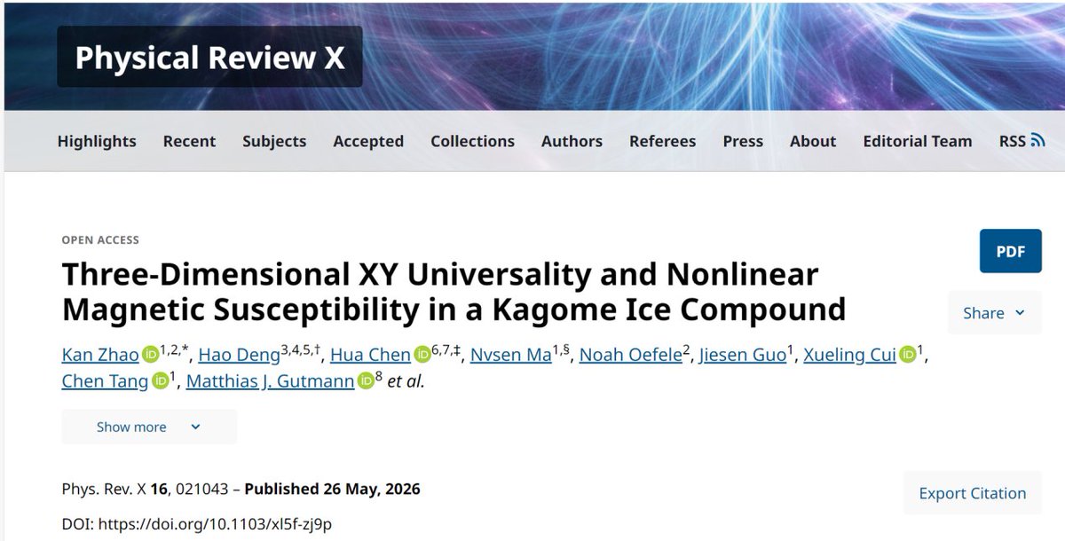 Beihang1952's tweet photo. Prof. Zhao Kan and Assoc. Prof. Ma Nvsen from the School of Physics at #Beihang University, together with collaborators, has discovered three-dimensional (3D) XY universality and nonlinear magnetic susceptibility in the spin ice compound HoAgGe.
Link: https://t.co/SfLyp1D0R7 https://t.co/7iADQQYGU5