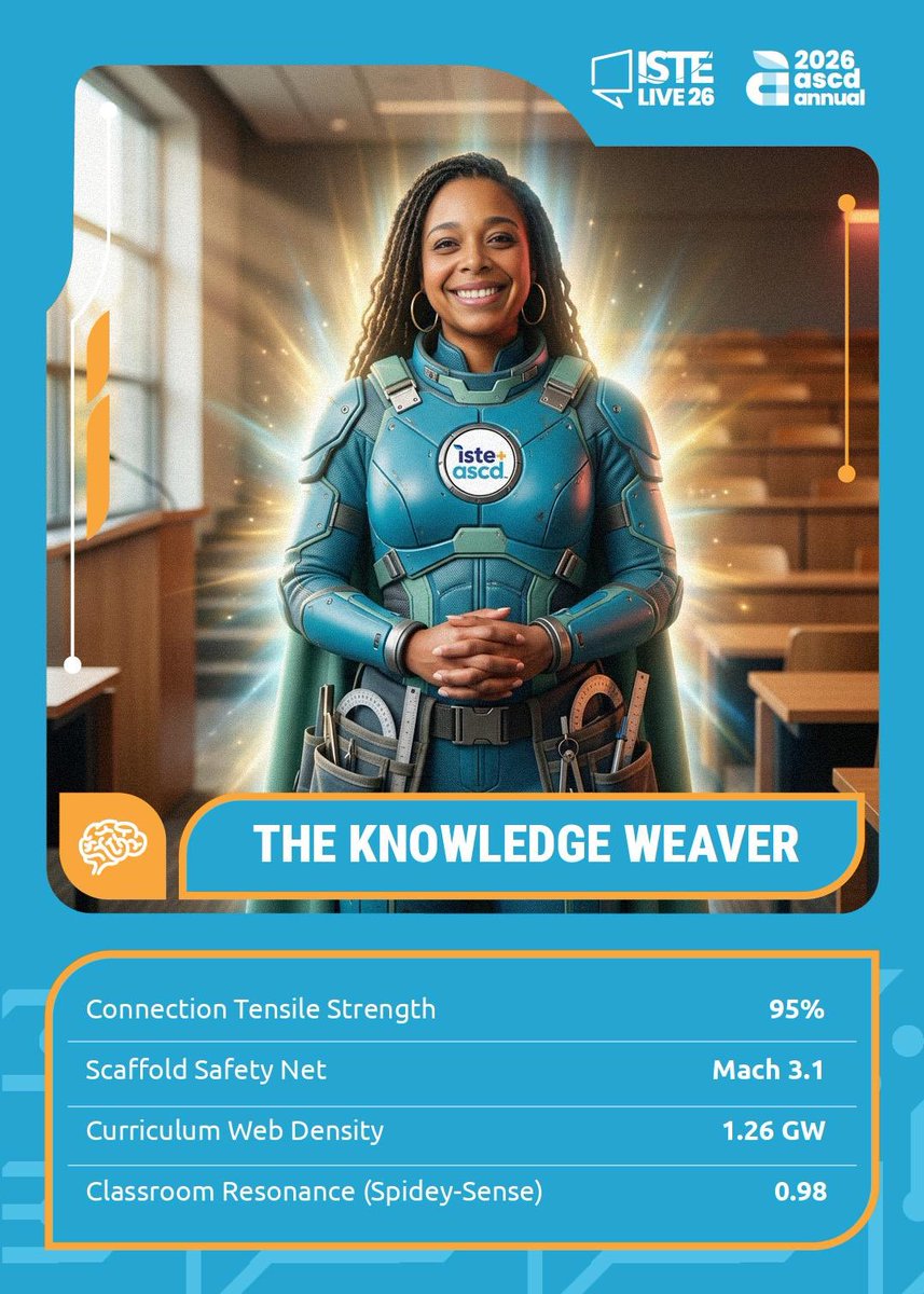 MissStreetSmart's tweet photo. One of the cool stops at #ISTELive: Creating an AI trading card.

After reading the stats, I would like to think it’s a perfect fit. ✨ 

What’s your educator superpower? Let’s see it! 👀 

#ISTELive2026 #ASCDAnnual @ISTE_ASCD https://t.co/WSgv6am8Cg