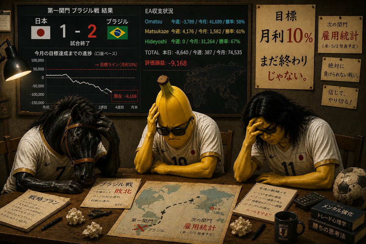 FXbana's tweet photo. 今月ラスト！🍌
目標の月利10％達成できるか微妙すぎる！
止まらぬ円安
頑張れEA達！😎

#FX #EA #ドル円 https://t.co/5sRhLTojZS