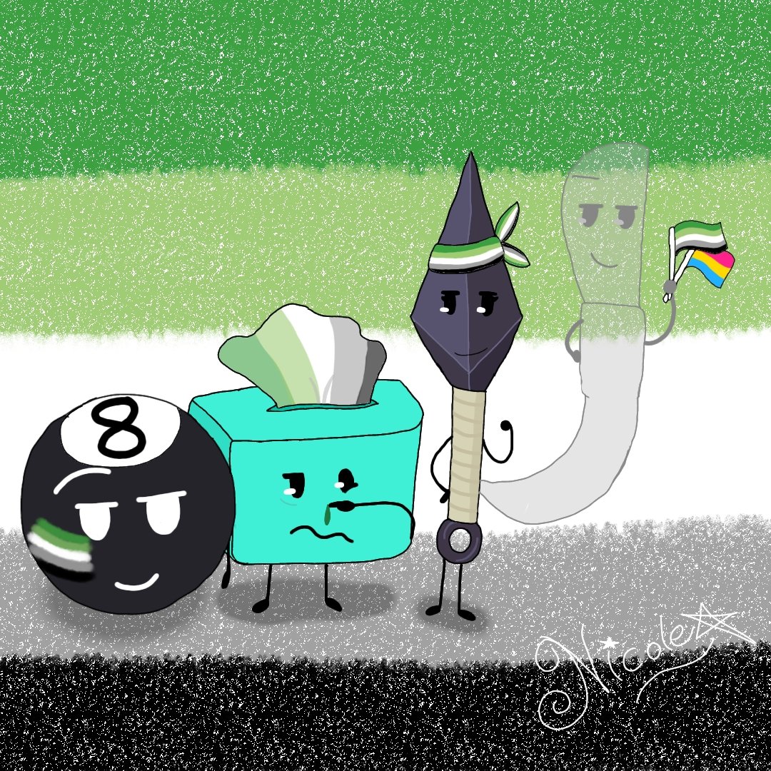 NikkiStarlight9's tweet photo. Day 29: Aromantic 💚🤍🤍🖤
Last day, this has honestly been the BEST OSC Pride Month Ever!!!

[#OSCPride2026 #bfdi #inanimateinsanity #projectbreakout #osc #oscart #osctwt #aromantic ] https://t.co/r8d4VZDCKy