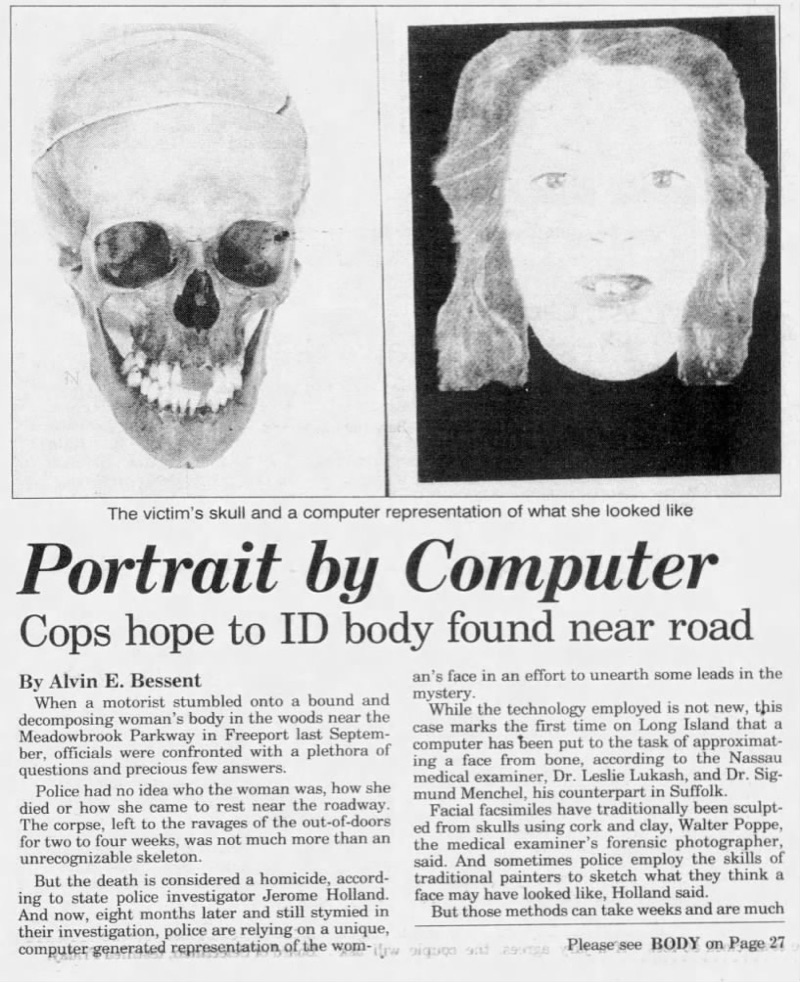 Catch_LISK's tweet photo. #CarmenVargas
It is #TipTuesday and your help is needed. Carmen Vargas’ murder is still unresolved, if you know anything, no matter how insignificant, please reach out to Troop L SP in Farmingdale at (631)756-3300.

On September 11, 1989, a body was discovered along the right shoulder of Meadowbrook State Parkway in Freeport, NY by a passerby. The body was later identified as Carmen Vargas. Carmen was found with a towel over her face, a rope around her neck, and her ankles bound with a cord. Her body was located approximately a half mile south of Merrick Road in Long Island, New York.
Carmen was wearing a gray tank top, a mini skirt, and silver crescent-shaped earrings. She was a petite Hispanic woman who stood at approximately 5'1" and weighed 105 pounds. She had black hair and brown eyes. There is limited information available about Carmen's case.
In 2023, Rex Heuermann was arrested in connection with the Long Island Serial Killer (LISK). Heuermann lived in Massapequa most of his life but was working for Greer Construction Company and was living in Freeport on Bedell Avenue during this time. Like many of the LISK victims, Carmen's ankles were bound. The location where Carmen's body was found leads to Ocean Parkway, where many of the other LISK victims were found.