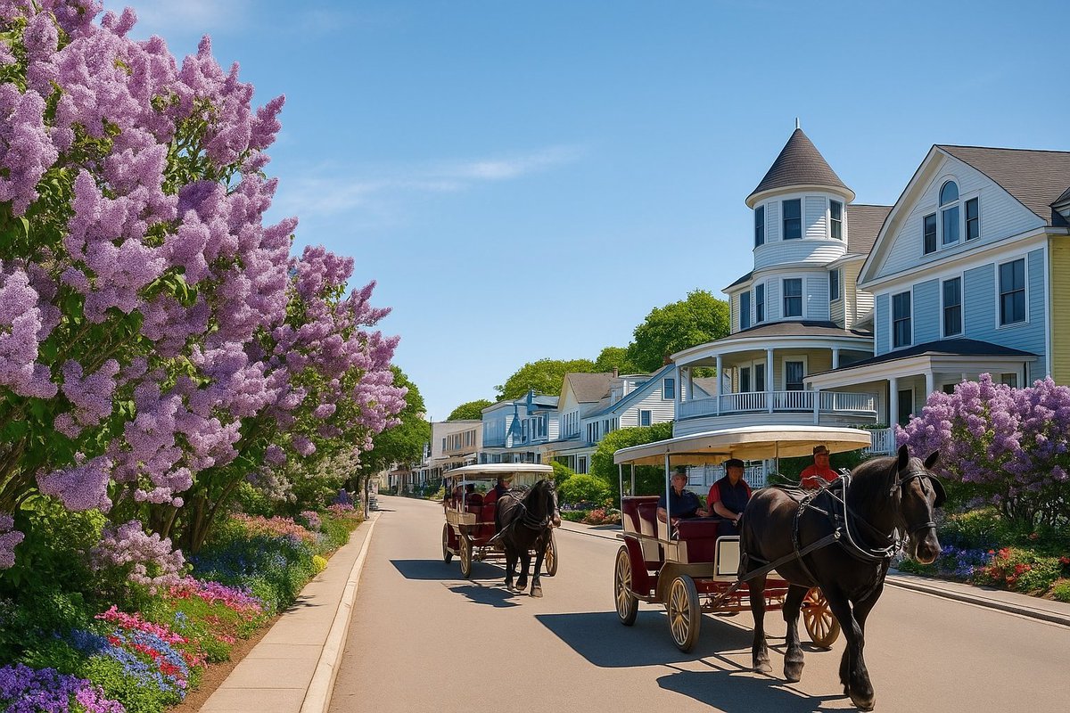 CrimeCornucopia's tweet photo. @FreddyLA7 I still think you'd love Mackinac Island in Michigan. You park and take the ferry over. No cars allowed. Beautiful, patriotic, All-American little town. https://t.co/UoiioJR1Pn