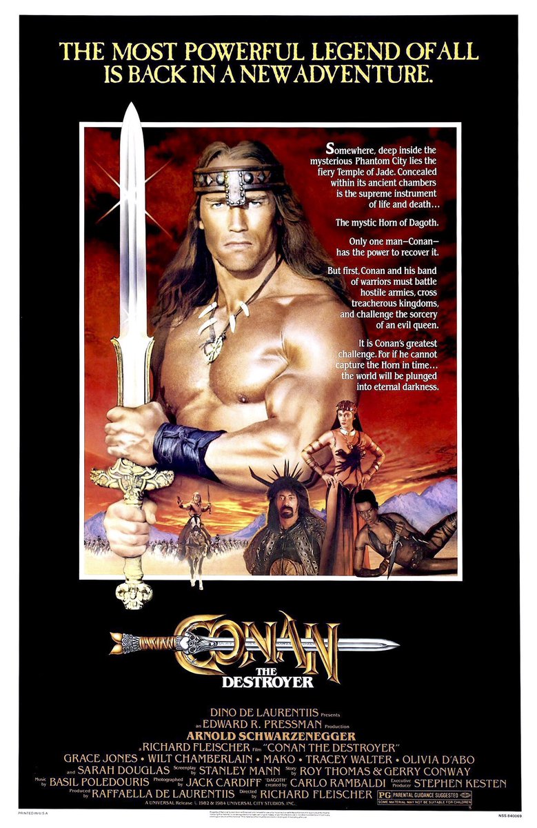 FilmNewsNos's tweet photo. 🎬MOVIE HISTORY: 42 years ago today, June 29, 1984, the movie ‘Conan the Destroyer’ opened in theaters!
#ArnoldSchwarzenegger #GraceJones #WiltChamberlain #Mako #TraceyWalter #SarahDouglas #OliviaDAbo #PatRoach #AndreTheGiant #JeffCorey #SvenOleThorsen #FerdyMayne https://t.co/XwSLizQds9