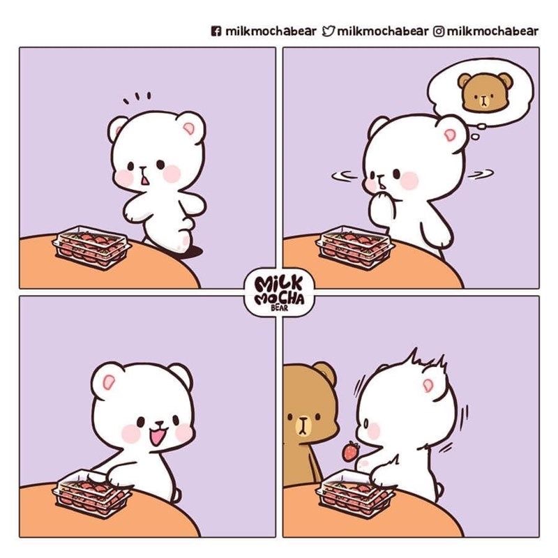 elizbge's tweet photo. @milkmochabear One thing Mocha will not share are strawberries 🍓 
Milk sure found a good way to get that strawberry 🍓 https://t.co/Bq6c5dC0nY