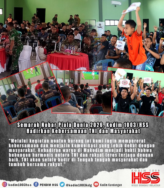 kodim1003kdg's tweet photo. Semarak Nobar Piala Dunia 2026, Kodim 1003/HSS Hadirkan Kebersamaan TNI dan Masyarakat

@pendim1003
 
 #dispenad #puspentni #korem101ant #penrem101ant #pendamXXIItb #kodamXXIItb #TNIAD https://t.co/lreednFCi5