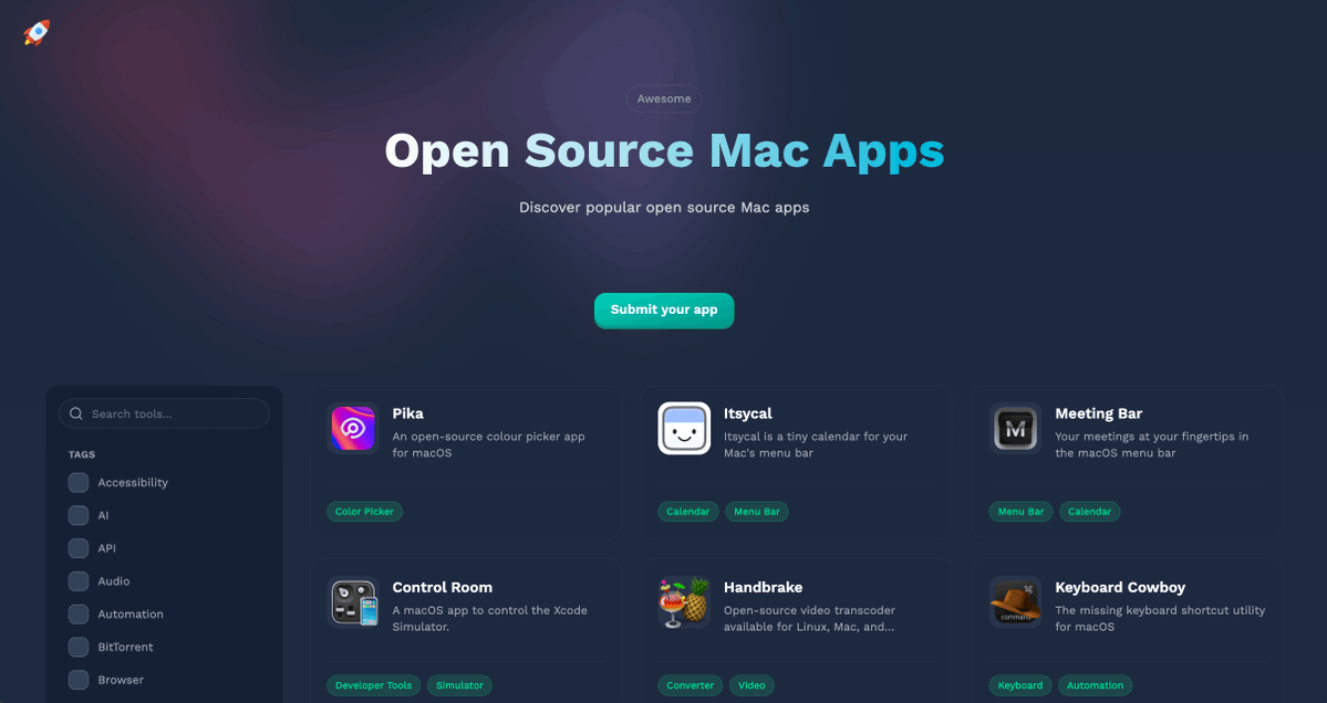 Jolyne_AI's tweet photo. 分享一份精心整理的 Mac 系统最受欢迎开源免费软件清单：Open Source Mac Apps。

涵盖自动化、开发工具、日常实用、音视频、生产力、社交媒体、文本处理等多个类别，一站式帮你把趁手工具补齐。

地址：https://t.co/PKWxOQG9Qs

用 Mac 的朋友可以去逛逛，看看有没有正好缺的那一款。 https://t.co/VuJzCbsk31