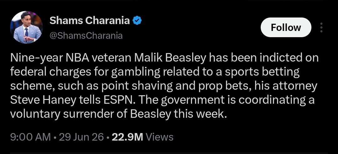 markamousprime's tweet photo. 🚨 Malik Beasley just got indicted on federal charges for point shaving and prop bet schemes.
This clip right here is why a lot of us have been fed up:
Down 9 with 5 seconds left… he sprints from one side of the court to the other like his life depended on it  just to cut the lead to 7.
The spread was +8.5 
This isn’t some rare “one off.” This happens way more often than the league wants to admit. Legalized sports betting didn’t just bring “excitement” it turned too many games into controlled outcomes for the betting market.
To everybody who loves saying “stop crying about cheating when your bet loses”… this case is for you.
He’s not the only one.
How many more players are out here playing for the spread instead of the win? 👀
Drop your thoughts below.