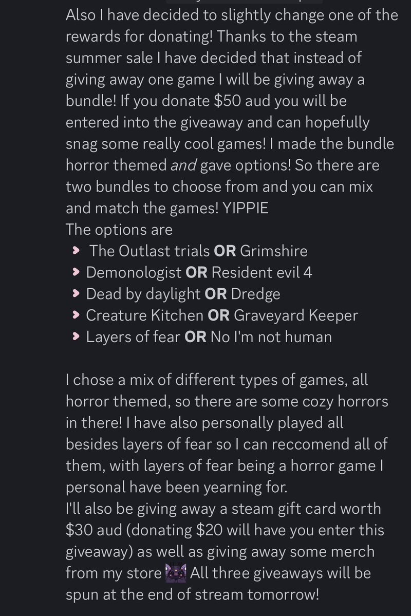rubeetlejuice's tweet photo. Big announcement! I will be giving away a game bundle on stream tomorrow! 5 amazing horror games worth $70AUD! To enter the giveaway all you have to do is come to stream tomorrow and donate $50 AUD to Batyr 🥰 Stream will start 6pm AEST https://t.co/J6BiAXxmty