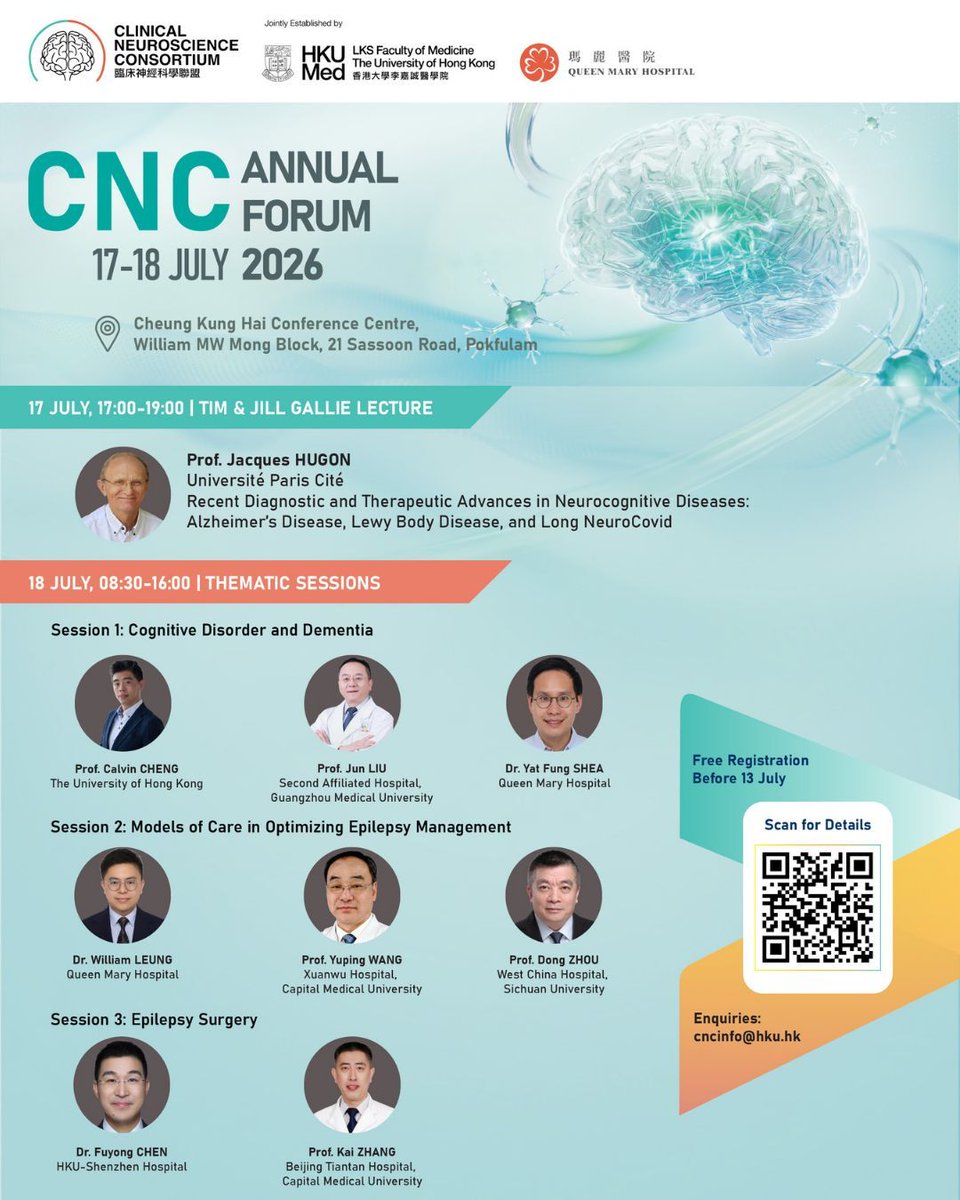 hkumed's tweet photo. Shape the future of neuroscience care at the Clinical Neuroscience Consortium Annual Forum 2026 on 17-18 July. Engage in expert-led discussions and connect with experts to explore recent clinical developments in cognitive disorders, dementia and epilepsy

https://t.co/YytwKqW2MZ https://t.co/IlMXpmDaRU