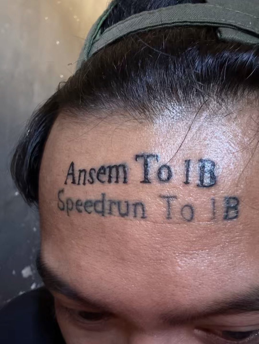 ghniy_'s tweet photo. If $Ansem hits 1B, exactly like the tattoo on my forehead , you have to follow back and push both of them even higher. @blknoiz06 https://t.co/yK907z8ab5