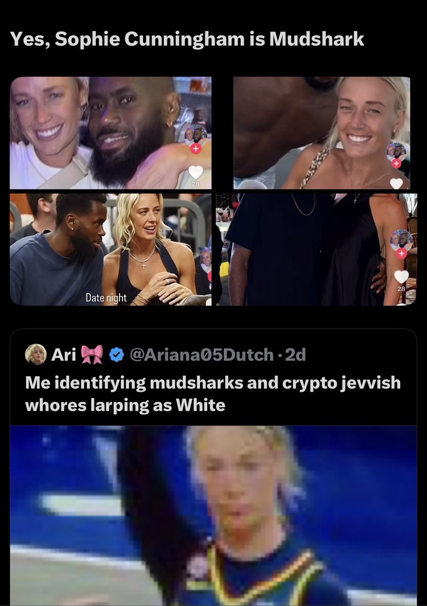 JesusOrBitcoin's tweet photo. @MikeSouthWestUK Fuck this trashy Nephilim-breeder. 
She’ll get her brains smashed out of her fucking skull by her Nephilim lover just as thousands white women do, according to thousands of photos &amp; videos on the Internet. https://t.co/HVJHkEAo2R
