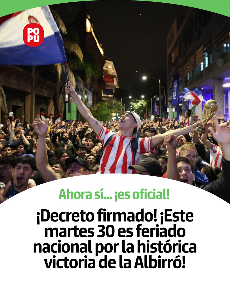 somospopupy's tweet photo. #Nacionales 📜 Adelantando con un tuitazo, el presi Santi Peña confirmó que mañana, 30 de junio, es feriado nacional para poder celebrar tranquilos la historia que acaba de lograr la Albirroja en el Mundial 2026.
https://t.co/hye6myA4QR https://t.co/thtzYsUBst