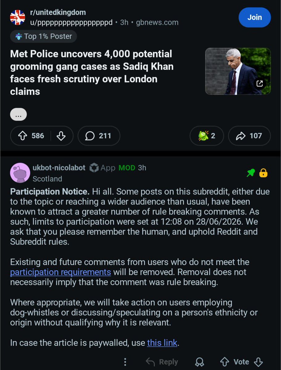 reddit_lies's tweet photo. Reddit mods jump in and threaten to ban users for discussing the grooming gangs scandal in the UK https://t.co/xfROZdagjQ