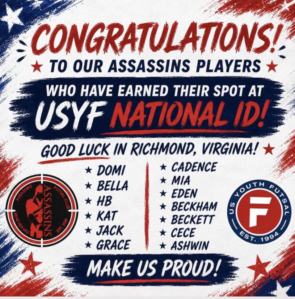 BellaBlohm12's tweet photo. So excited to attend the #USYF National ID event this week in Richmond, VA and see my amazing USYF National Teammates and coaches again! @AssassinsFutsal @usyouthfutsal #USYF #FUTSALID #USYOUTHFUTSAL https://t.co/hBQtJxd57v