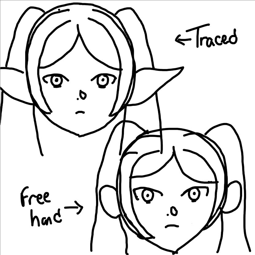 T2Tranquil's tweet photo. Pen still works lol. Working on faces atm. Struggling with proportions.  Apparently, tracing can help with this (if done properly), so trying that for a bit and HARD COMMITTING to anime-style art till I get my feet under me. Expect many traces of frieren characters inc. https://t.co/fMgV3FUGiN