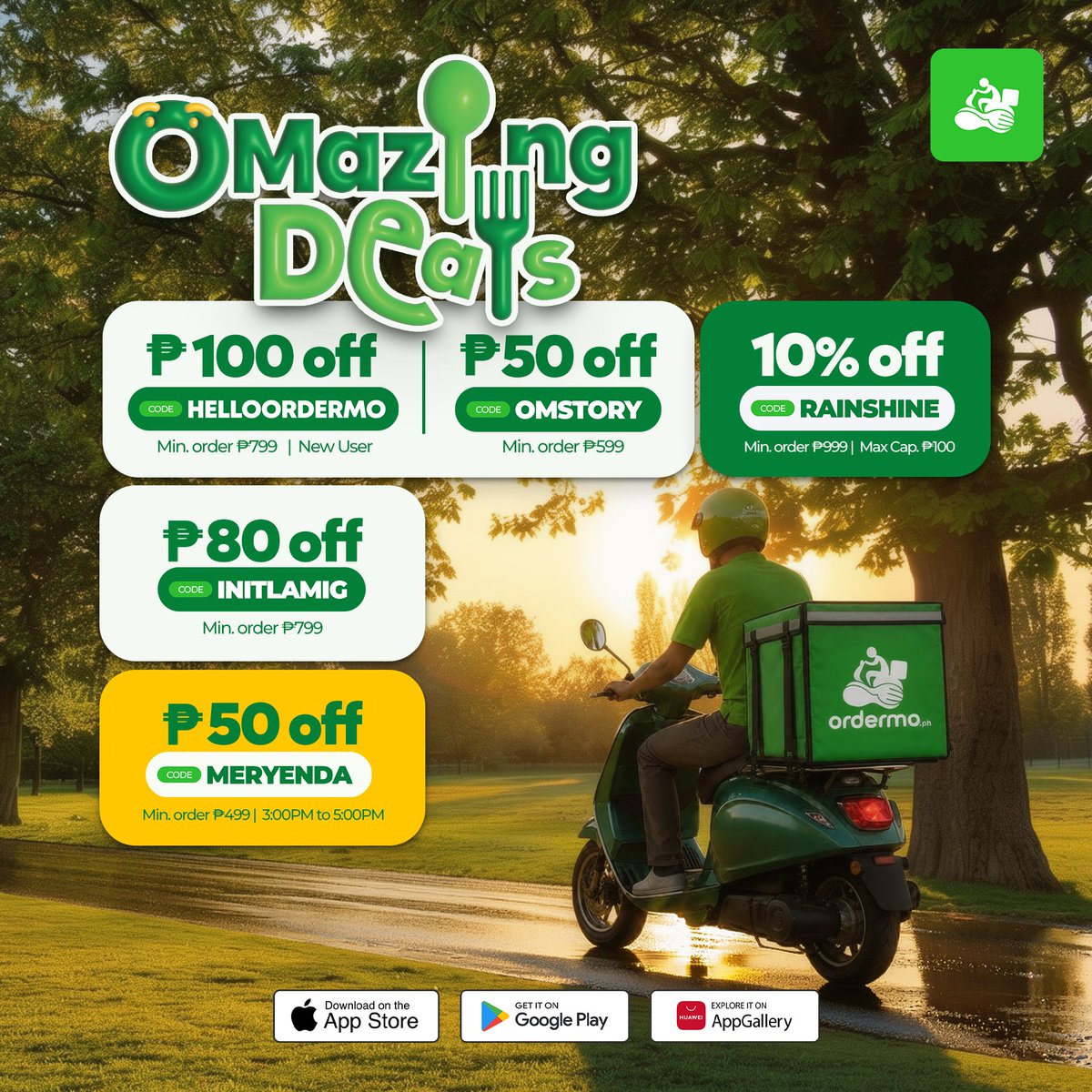 ordermo_ph's tweet photo. Rain or shine, cravings don’t have to wait,
we’ll bring the comfort to you. 🛵 Cozy up with July's
OMazing Deals! 🌦️ #ordermoPH https://t.co/ujtX50scp8