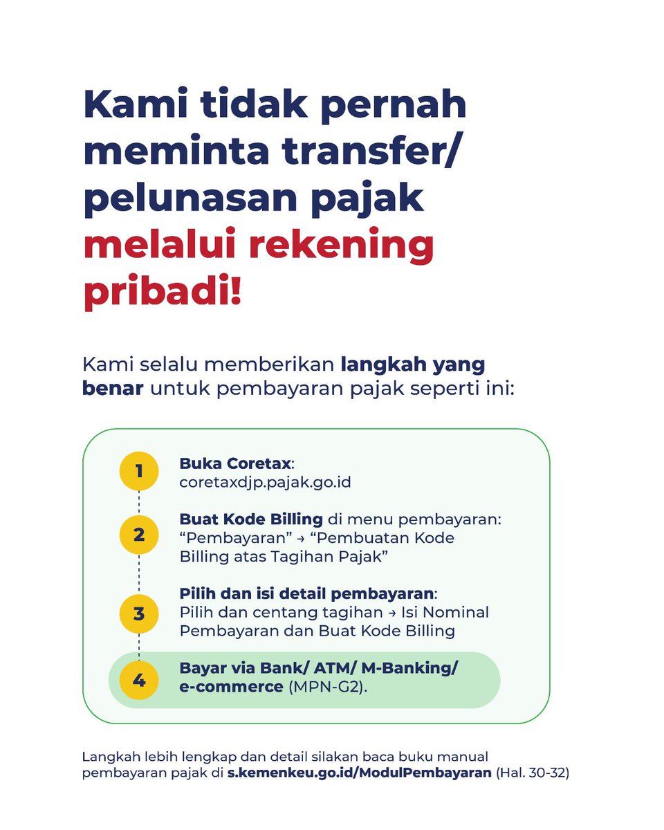 pajakmasamba's tweet photo. Jika pemberitahuan tersebut memang resmi, Kawan Pajak kini bisa menyelesaikannya secara langsung melalui portal Coretax, mulai dari pengecekan hingga pembuatan kode billing untuk pembayaran ke kas negara. https://t.co/ZCNR8kUwa4