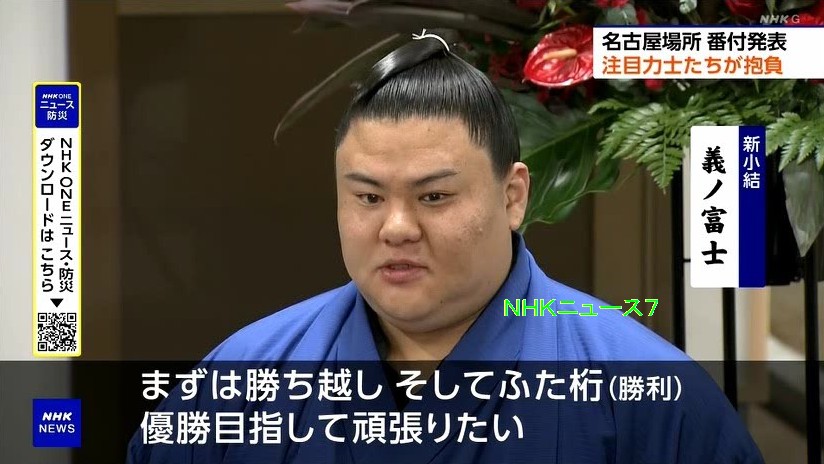 新小結 義ノ富士（25歳）。 「（番付表の）自分の名前の文字が大きく