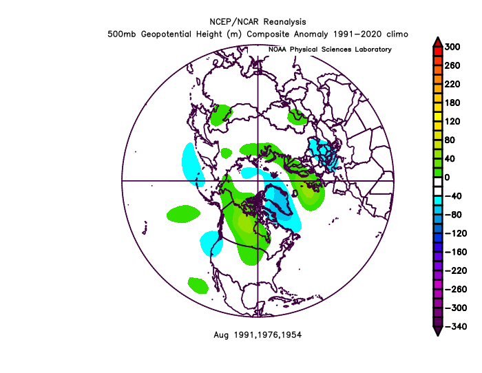 BigJoeBastardi's tweet photo. https://t.co/VDPx6GPjEP.  Shows impact areas in our hurricane forecast; the NW Atlantic is the only place with expected above-average ACE for an area, while overall it's below ave. JMA 500 mb supports us. Similar Aug anomalies to 1954,1976,1991  all with New England hits https://t.co/6cb2ZSSQnK