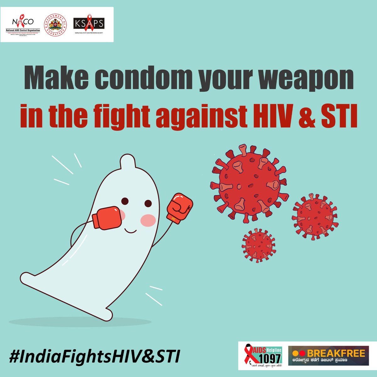 KarSAPS's tweet photo. Prevention is the most important weapon in the fight against HIV. Use condoms.
#IndiaFightsHIVandSTI #HIVAwareness #HIVPrevention #EndAIDS #EndStigma https://t.co/TdHT8vKXRx