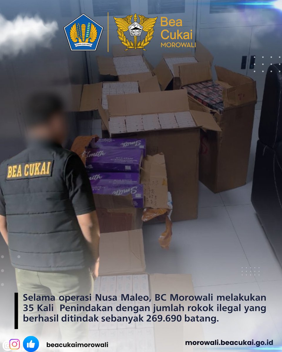 bcmorowali's tweet photo. Operasi pemberantasan rokok ilegal dengan call sign "Nusa Maleo" secara serentak oleh seluruh Kantor Bea Cukai di lingkungan Kantor Wilayah DJBC Sulawesi Bagian Utara. Operasi ini berlangsung pada 5–30 Juni 2026 selengkapnya di https://t.co/5IpSibCg2D https://t.co/57U32evwOg
